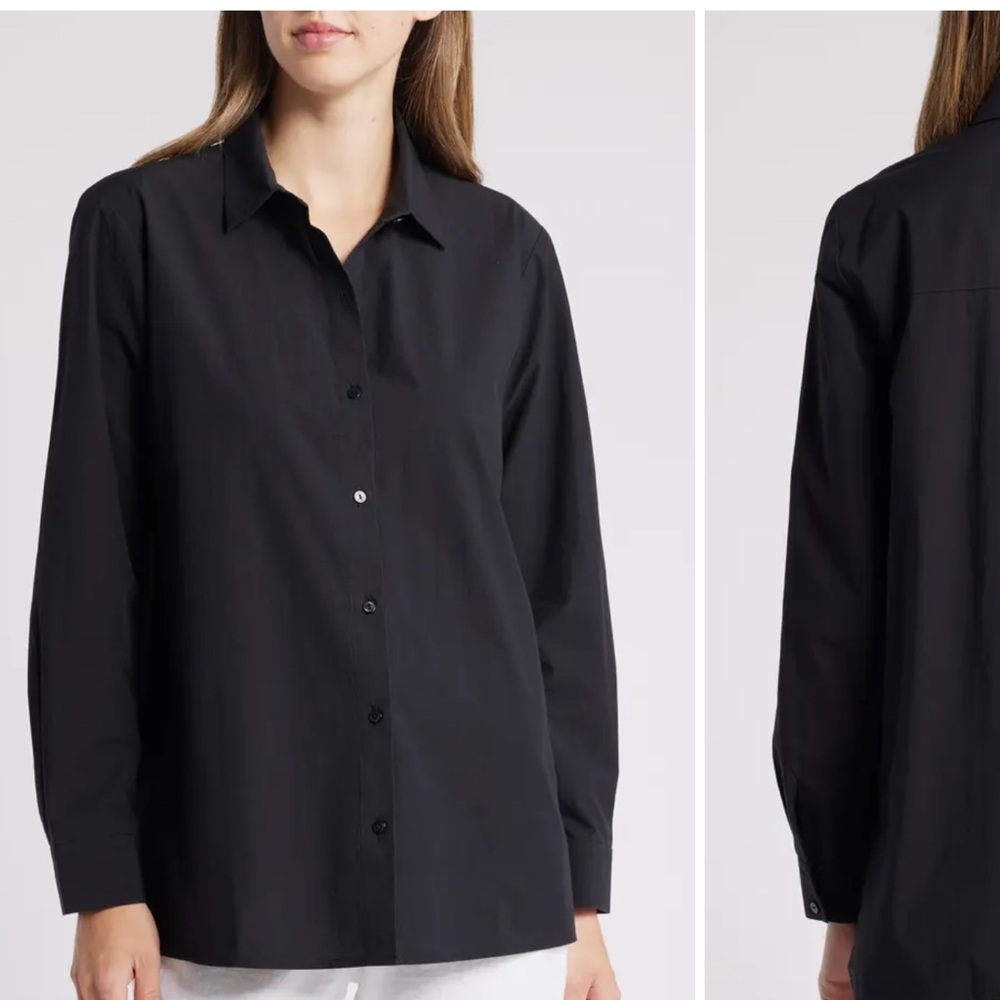 Eileen Fisher Classic Collar Easy Organic Cotton Button-Up Shirt Size XL